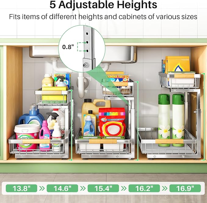 Kitstorack Under Sink Organizer, 2 Tier Under the Sink Storage, Slide out Pull - Image 6