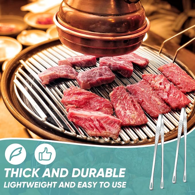 meekoo 6 Pcs 9.5 Inches Stainless Steel Korean BBQ Grill Tongs Japanese - Image 4