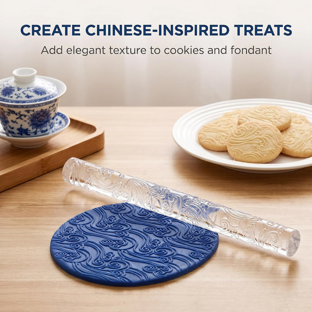 Embossing Acrylic Clear Rolling Pin Sea Wave Effect Texture Cake