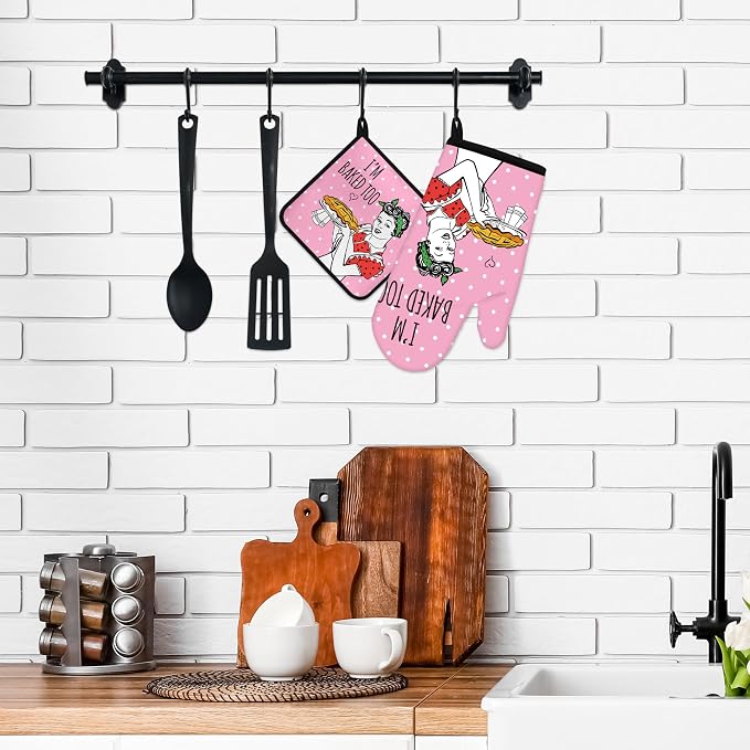 Funny Oven Mitts and Pot Holders Sets Pink Kitchen Accessories Cute Kitchen - Image 6