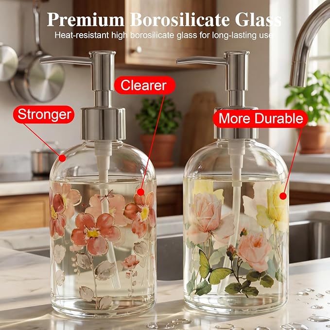 17oz Glass Soap Dispenser with Plastic Pump, 2 Pack Refillable Kitchen Soap - Image 5