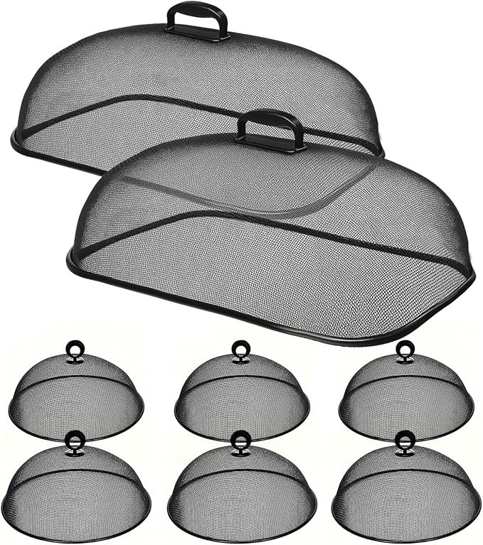 8 Pack Metal Mesh Screen Food Covers, 2 Large and 6 Small Sets, Reusable Metal by Zilphoba
