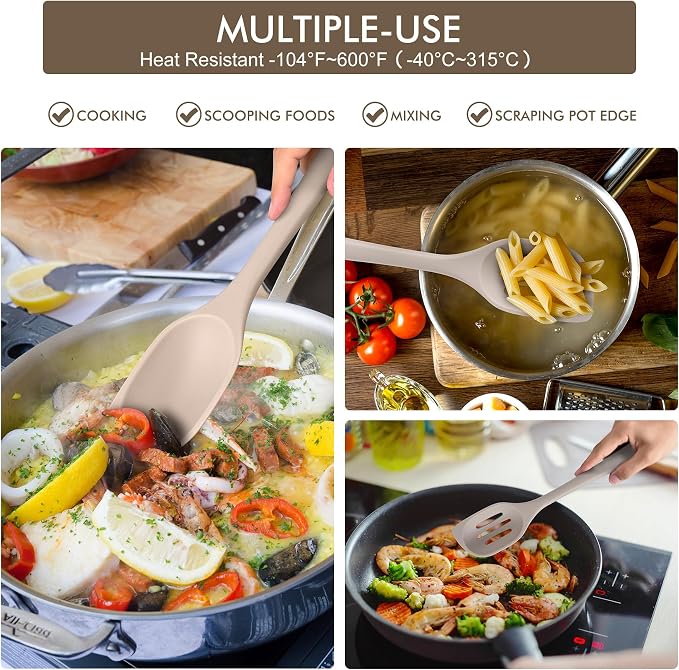HOTEC Heat Resistant Silicone Cooking Spoon Spatula, Large Kitchen Solid and - Image 5
