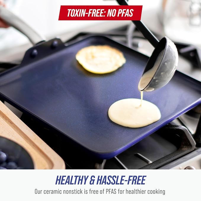 Blue Diamond 11" Nonstick Square Griddle Pan, Non Toxic PFAS-Free Diamond - Image 3