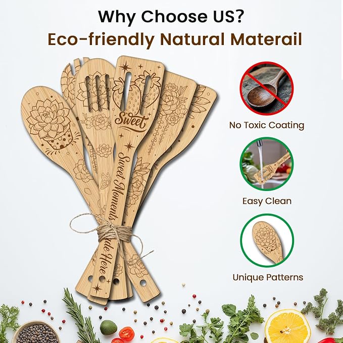 CUTHOLLOW 6PCS Succulents Potted Wooden Kitchen Cooking Utensil Set, 11.9in Non - Image 3