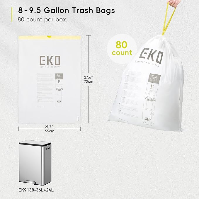 EKO Easy-Dispense Roll 80 Count Extra-Strong Drawstring Tall Kitchen Trash Bag - Image 5
