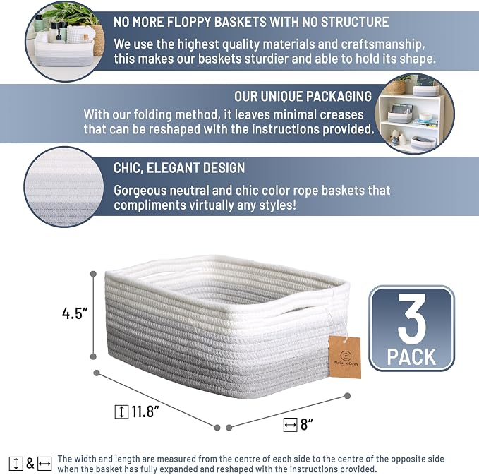 NaturalCozy 11.8"x8"x4.5” Rectangle Storage Baskets - Image 2