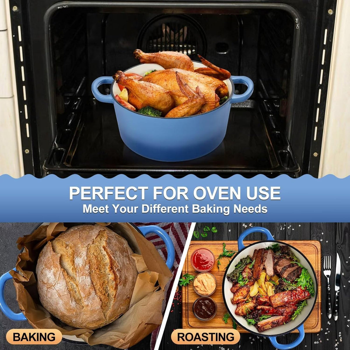 P&P CHEF 6QT Enameled Dutch Oven, Dutch Oven Pot for Bread Baking