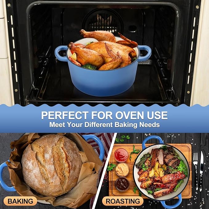 P&P CHEF 6QT Enameled Dutch Oven, Cast Iron Dutch Oven Pot - Image 7