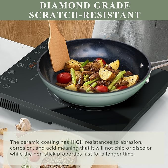 Nuwave Healthy Duralon Blue Ceramic Nonstick Cookware Set, Diamond Infused - Image 4