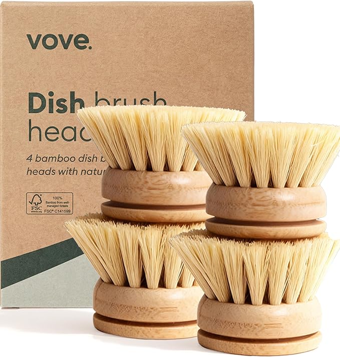 Vove Bamboo Dish Brush Replacement Heads, 4 Pack by Vove