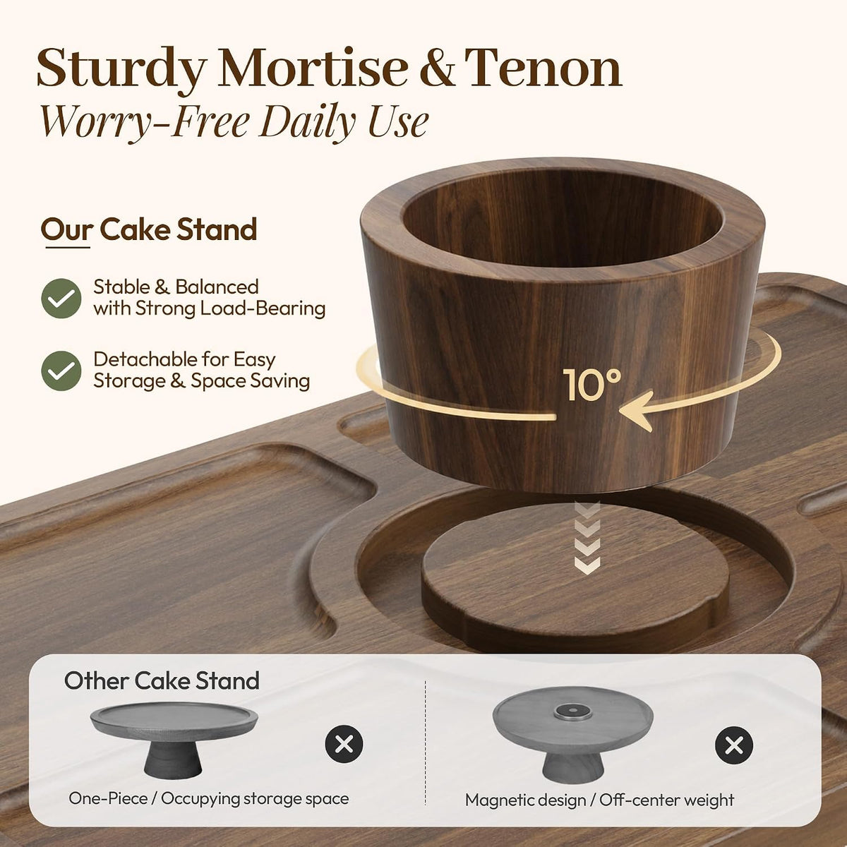 Acacia Wood Cake Stand with Shatterproof Lid, 14" 2-in-1 Rectangle