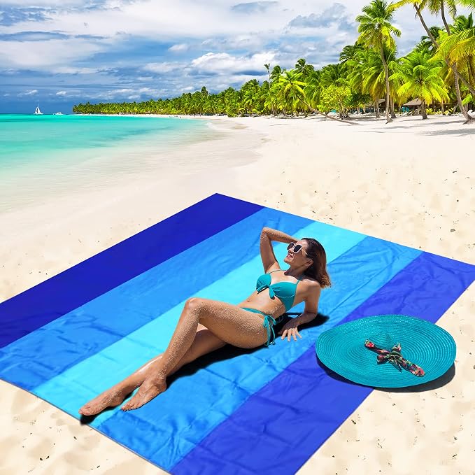 WIWIGO Beach Blanket Waterproof Sandproof Beach Mat 79" X 83"/10'x9'for 2-8 - Image 5
