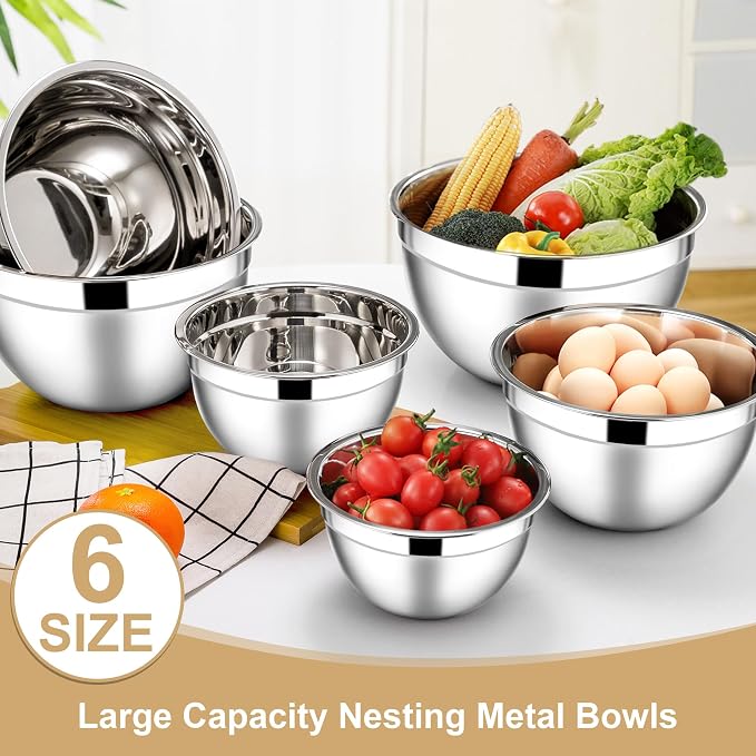 E-far Mixing Bowls with Lids, 12-Piece Stainless Steel Salad Bowls Metal - Image 3