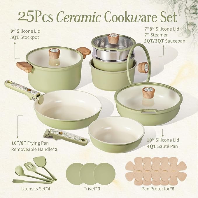 CAROTE 25-Piece Ceramic Cookware Set, Nonstick Pots and Pans Set - Image 2
