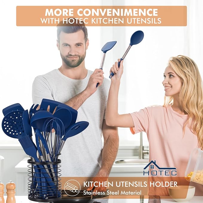 HOTEC 446°F Heat Resistant Silicone Kitchen Utensils, BPA Free Cooking Utensil - Image 3