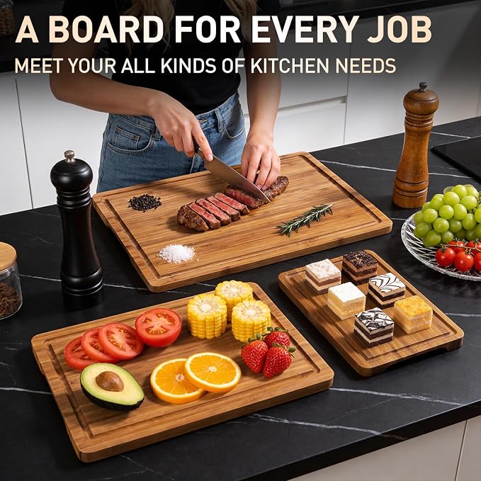 3 Pack Bamboo Cutting Board Set - Image 2
