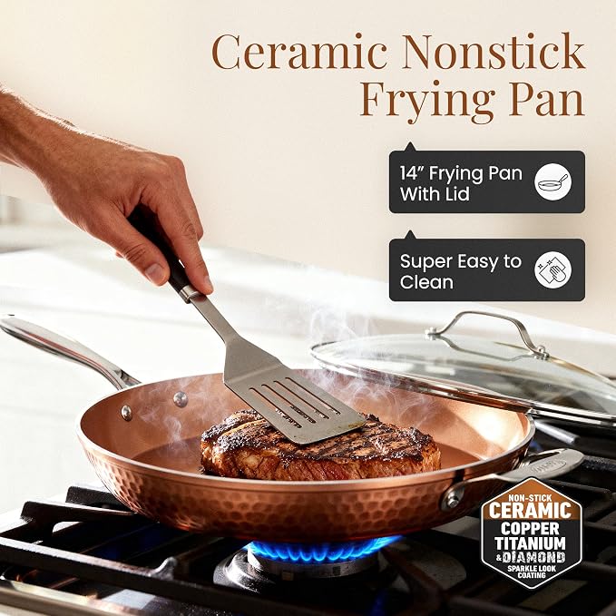 Gotham Steel Hammered Copper 14 Inch Non Stick Frying Pan - Image 7
