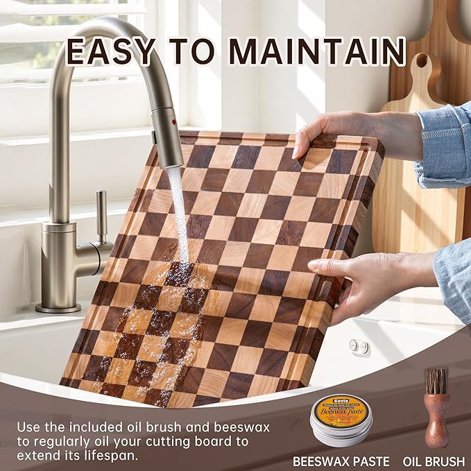 Checkered Cutting Boards for Kitchen, Wooden Cutting Board Set, Acacia Chopping - Image 8