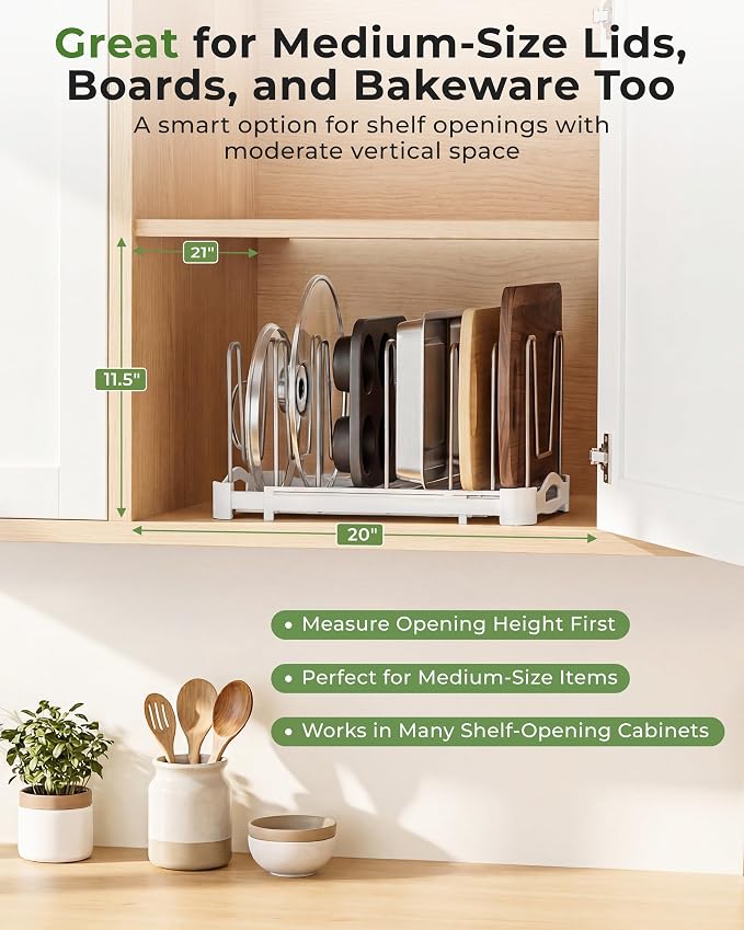 EVERIE Adjustable Bakeware Organizer Pot Lid Holder Rack - Image 6