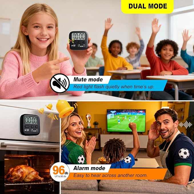 Antonki 2 Pack Digital Timer for Kids, Magnetic Countdown Kitchen Timers for - Image 6