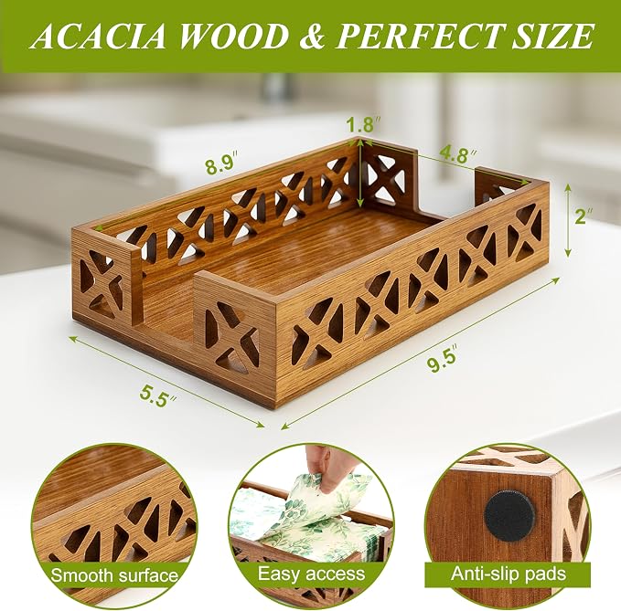 Acacia Wood Paper Towel Holder for Bathroom Counter Decor Trays Table Napkin - Image 4