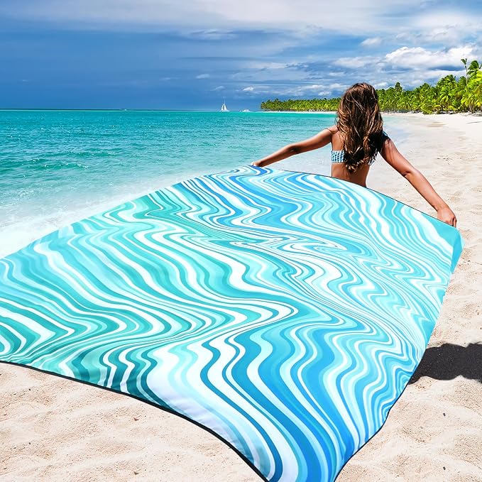 WIWIGO Beach Blanket Waterproof Sandproof Beach Mat 79" X 83"/10'x9'for 2-8 - Image 5