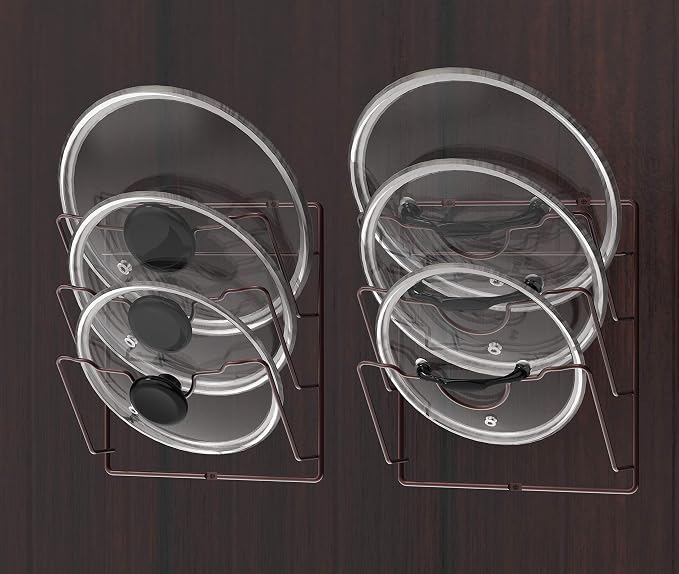 Simple Houseware Cabinet Door/Wall Mount Pot Lid Organizer Rack, Bronze - Image 4