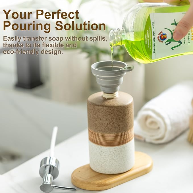 Ceramic Soap Dispenser Set for Hand Soap, Dish Soap, Conditioner, Includes - Image 2