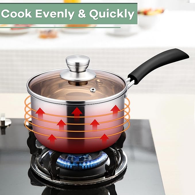 Herogo 1 Quart Saucepan with Lid, 18/10 Stainless Steel Small Sauce Pan Pot - Image 6