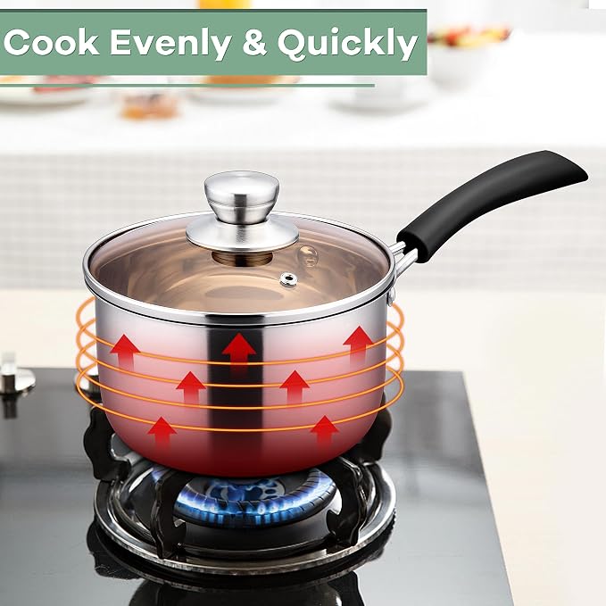 Herogo Saucepan Set with Lid, 1 Quart & 2 Quarts & 3 Quarts 18/10 Stainless - Image 6
