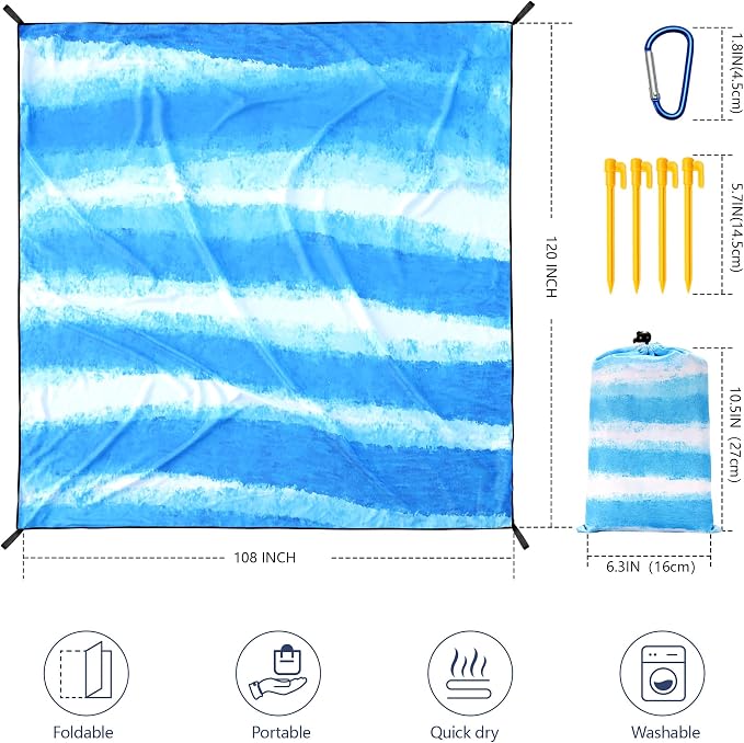 WIWIGO Beach Blanket Waterproof Sandproof Beach Mat 79" X 83"/10'x9'for 2-8 - Image 2
