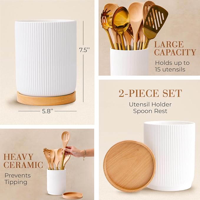 STYLED SETTINGS White Ceramic Utensil Holder - Image 5