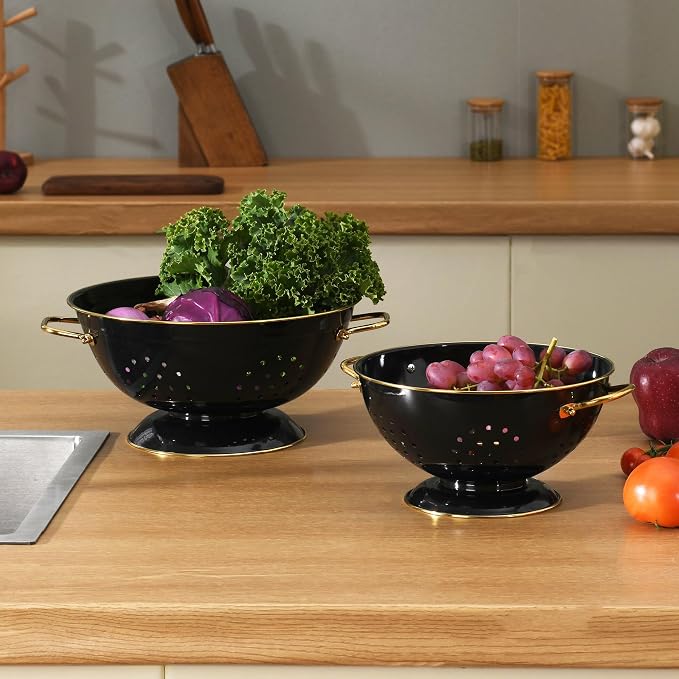 Metal Colander 2 Pack, 3.5 Quart Powder Coated Self-draining Solid Ring Base - Image 7