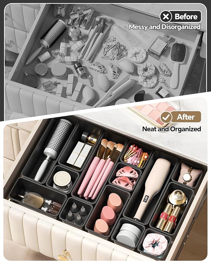 Canfanni 13 Pack Plastic Drawer Organizers Set, 3 Sizes Desk Drawer Organizer - Image 4