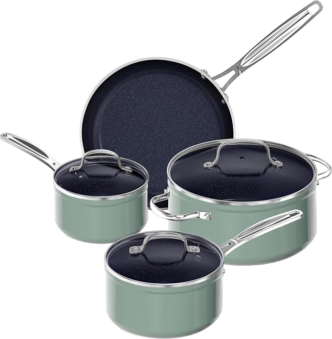 Nuwave 7pc Cookware Set Healthy Duralon Blue Ceramic Nonstick Coated, Diamond by NuWave