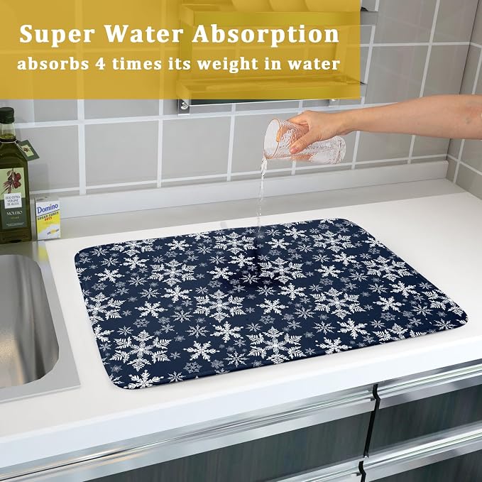 Christmas Dish Drying Mat for Kitchen Counter 24x18 Inch Xmas Snowflake Drying - Image 7