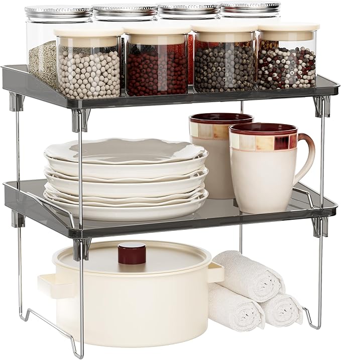 STARLATTA 2 Pcs Cabinet Organizer Shelf，Stackable Kitchen Counter Shelves by STARLATTA