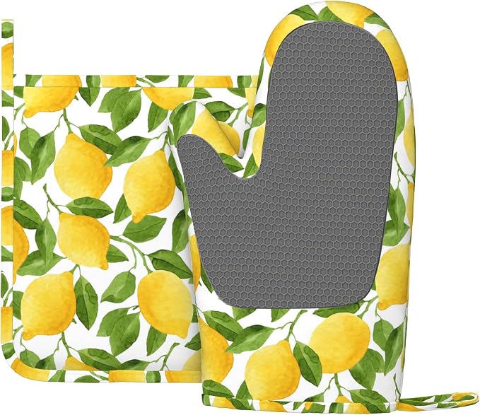 Lemon Oven Mitts and Pot Holders Sets of 4, Resistant Hot Pads - Image 2