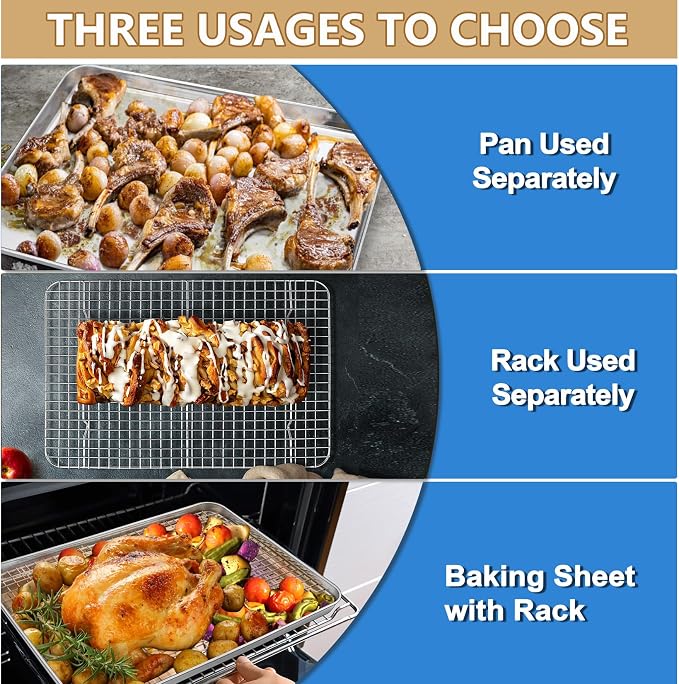 P&P CHEF 17.5 + 16 + 10.4 Inch Baking Sheet and Rack Set, Stainless Steel - Image 4