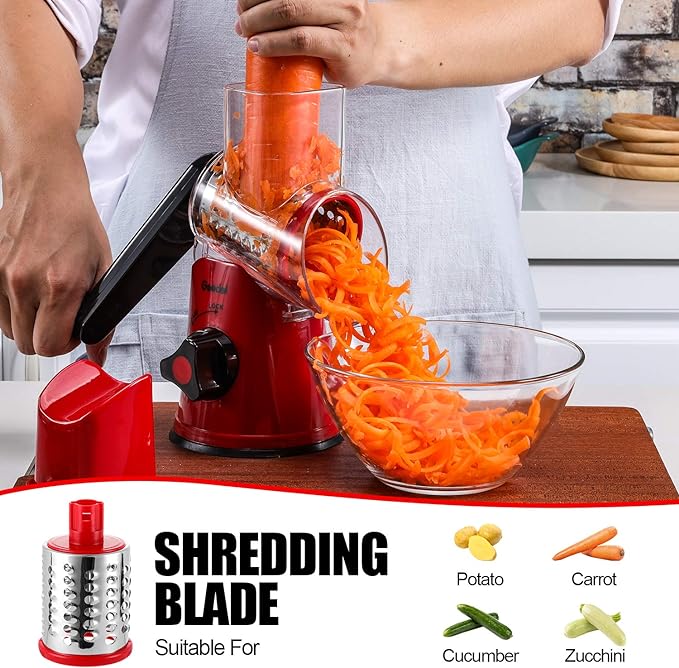 Geedel Rotary Cheese Grater, Kitchen Mandoline Vegetable Slicer - Image 4