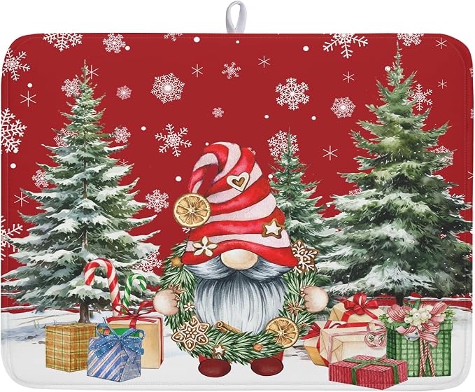 Christmas Dish Drying Mat for Kitchen Counter, Merry Christmas Dish Drying Mat by Kawani