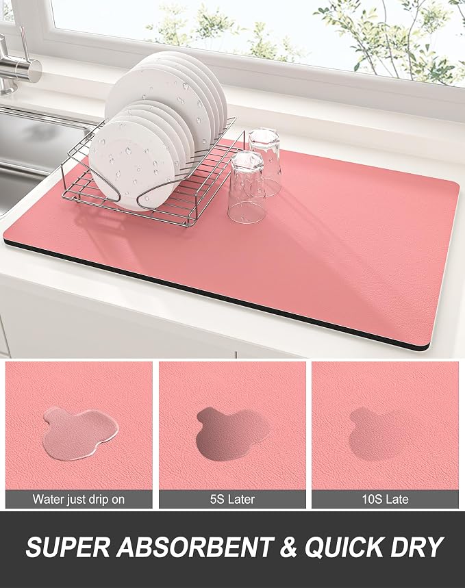Rnivvi Dish Drying Mat for Kitchen Counter, 12 x 19" Super Absorbent Drainer - Image 3