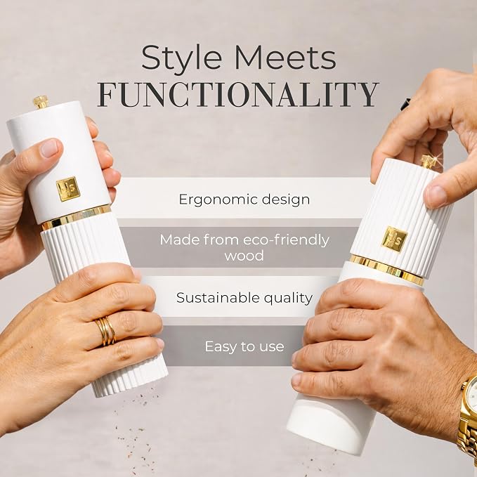 Wooden Salt and Pepper Grinder Set – Refillable Manual Salt and Pepper Mills - Image 4