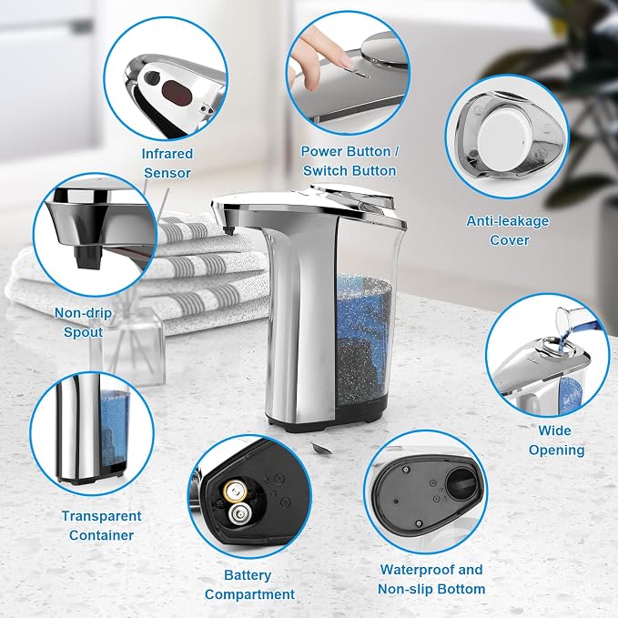 PZOTRUF Automatic Soap Dispenser, Touchless Dish Soap Dispenser 17oz/500ml - Image 6