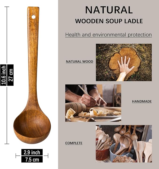 Wooden Ladle, 2 fl oz Medium Scoop Utensil - Image 2