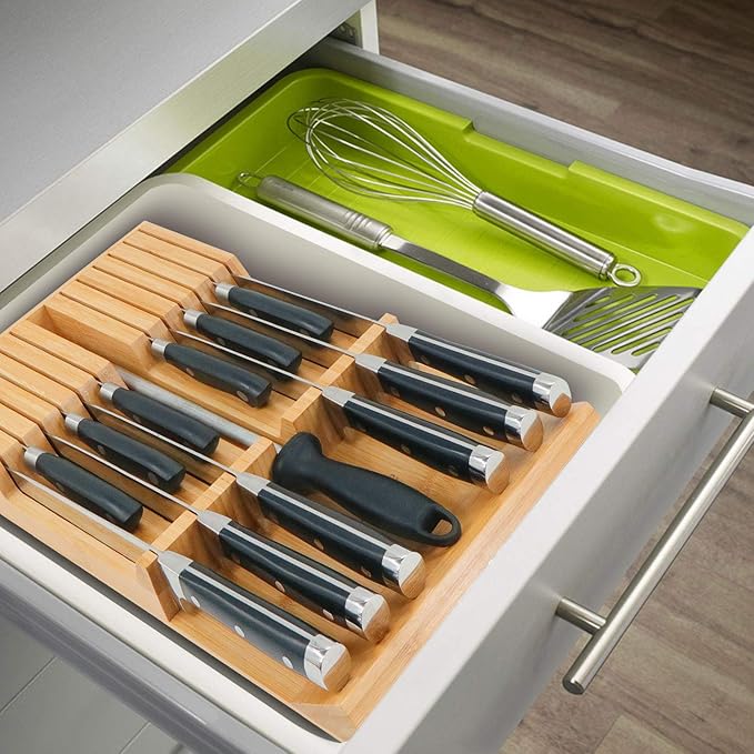 Utoplike in-Drawer Knife Block Bamboo Kitchen Knife Drawer Organizer, Handle - Image 5