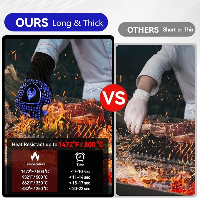 BBQ & Grill Gloves, Oven Gloves, 1472°F Silicone Oven Mitts Heat Resistant - Image 3