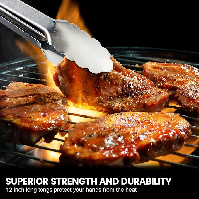 Chengu 12 Pack Stainless Steel Kitchen Tongs 7/9/12 Inches Food Serving Tongs - Image 4