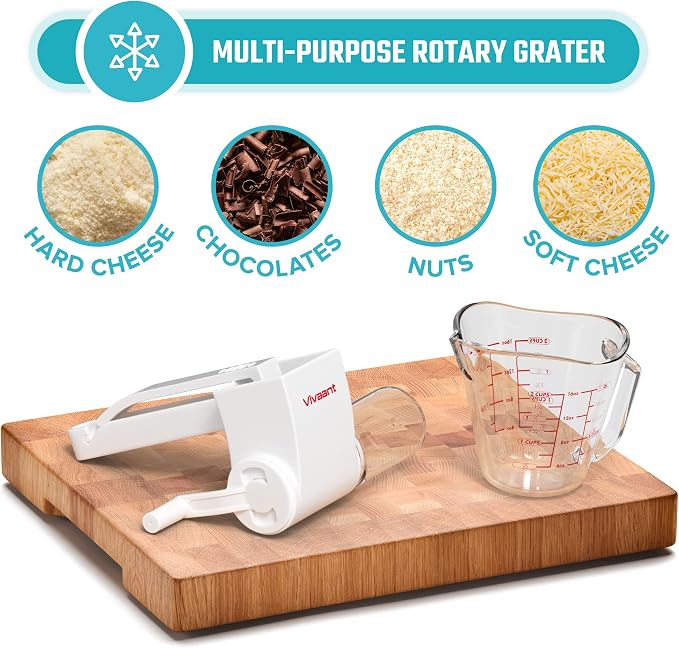 Vivaant Parmesan Cheese Grater Hand Crank, Restaurant-Grade Rotary Cheese - Image 3